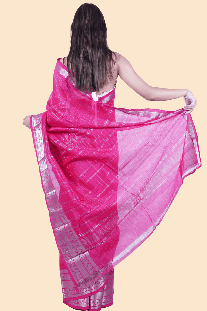 Mangalagiri handloom Pattu checks saree with extra digital print organza blouse piece