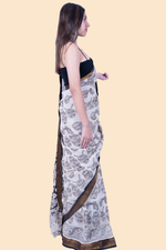 Load image into Gallery viewer, Kalamkari Saree with blouse- Outline Design with Music Motifs - Floral Black Border Saree
