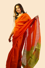 Load image into Gallery viewer, Mangalagiri Pattu Handloom Plain Saree with Contrast Pallu &amp; Blouse
