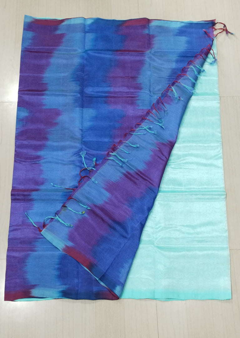 Mangalagiri Pattu Handloom Plain Saree with Contrast Pallu & Blouse