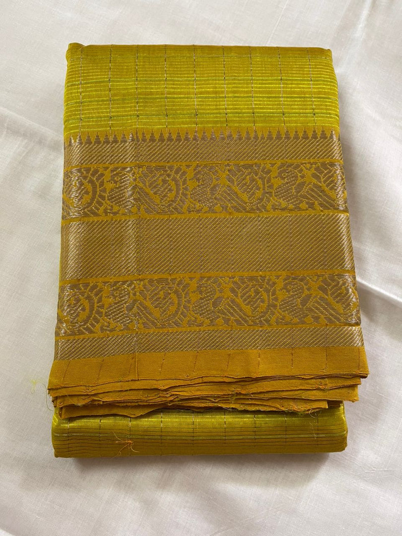 Mangalagiri handloom Pattu checks saree with extra digital print organza blouse piece