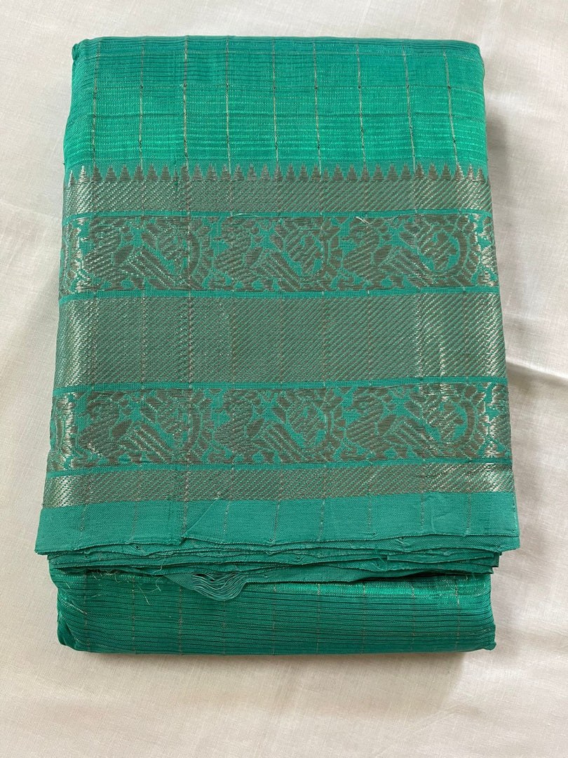 Mangalagiri handloom Pattu checks saree with extra digital print organza blouse piece